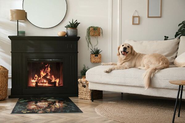 Plaat voor onder kachel Vlinders tegen een achtergrond van bloemen