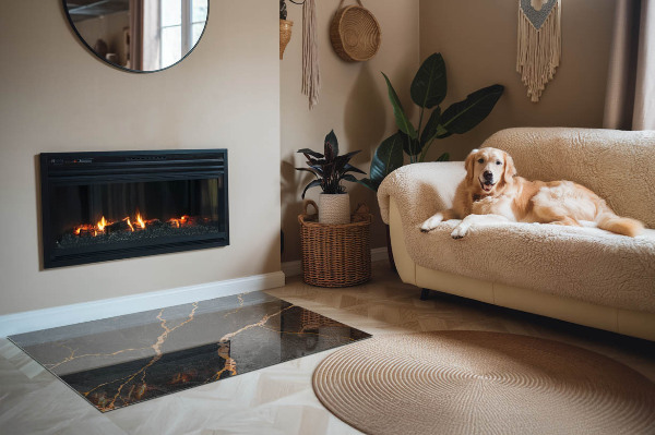 Vloerplaat openhaard Klassiek marmer met subtiele aderen.