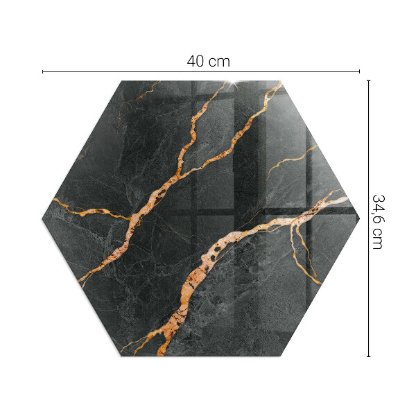 Zeshoekige plaat onder houtkachel Marmerlook met subtiele adering.