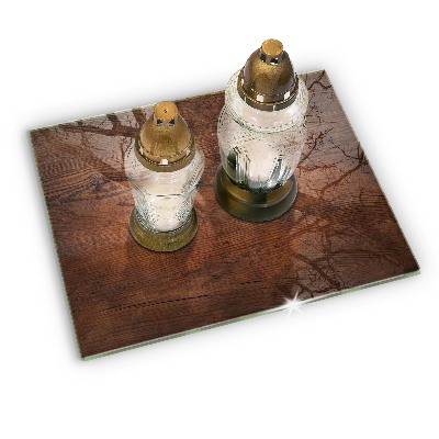 Glasplaat voor grafkaars Donkere houten plank