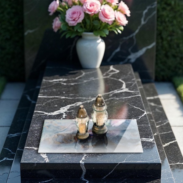 Glasplaat voor grafkaars Marmertextuur