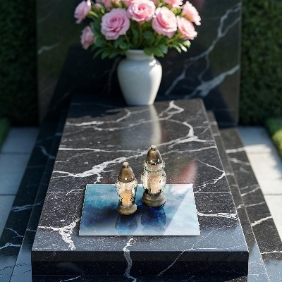 Glasplaat voor grafkaars Blauw water