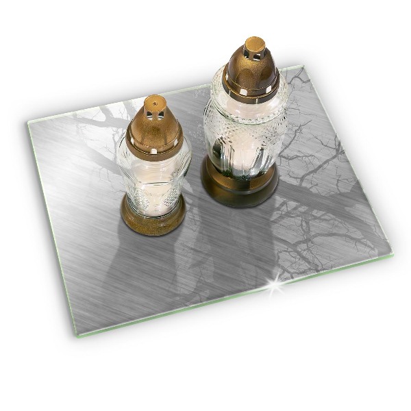 Glasplaat voor grafkaars Achtergrond met metaalstructuur