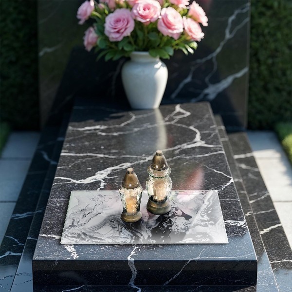 Glasplaat voor grafkaars Inktabstractie