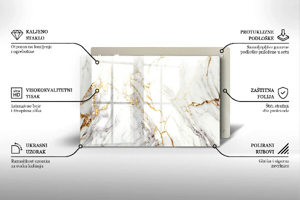 Glasplaat voor grafkaars Licht marmer met goud