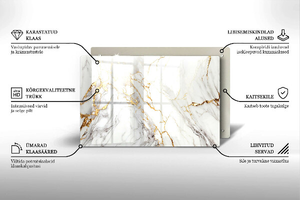 Glasplaat voor grafkaars Licht marmer met goud