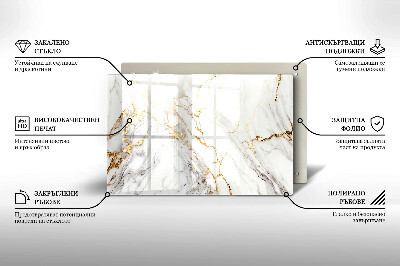 Glasplaat voor grafkaars Licht marmer met goud