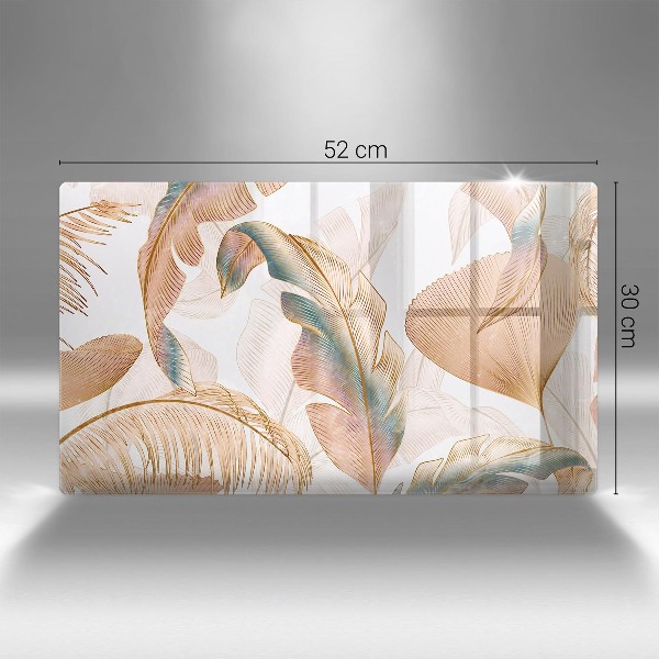 Glasplaat voor grafkaars Boho-veren en -bladeren