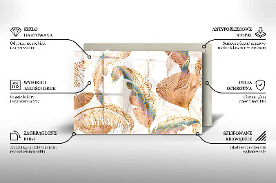 Glasplaat voor grafkaars Boho-veren en -bladeren