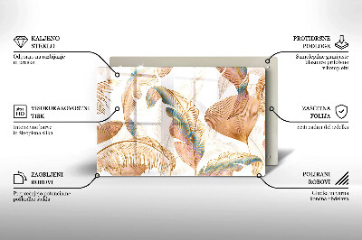 Glasplaat voor grafkaars Boho-veren en -bladeren