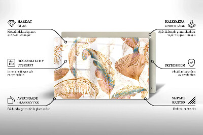 Glasplaat voor grafkaars Boho-veren en -bladeren