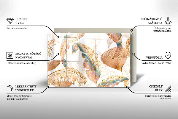 Glasplaat voor grafkaars Boho-veren en -bladeren