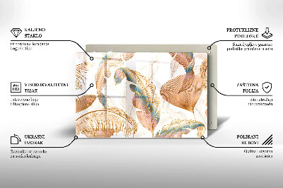 Glasplaat voor grafkaars Boho-veren en -bladeren