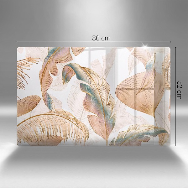 Glasplaat voor grafkaars Boho-veren en -bladeren