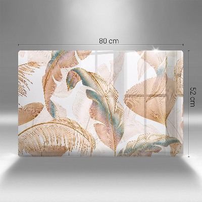 Glasplaat voor grafkaars Boho-veren en -bladeren