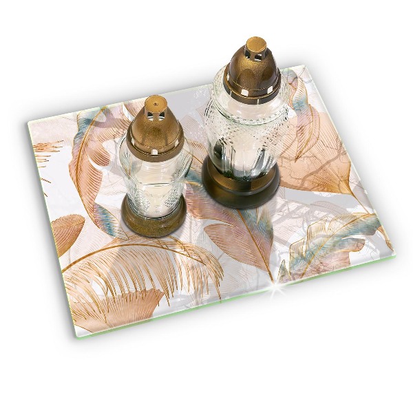 Glasplaat voor grafkaars Boho-veren en -bladeren