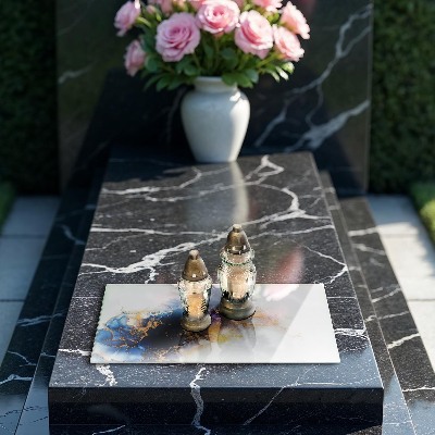 Glasplaat voor grafkaars Abstractie met blauw