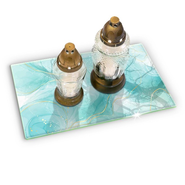 Glasplaat voor grafkaars Blauw en goud abstractie