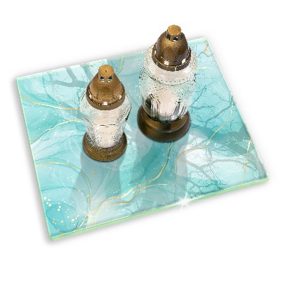 Glasplaat voor grafkaars Blauw en goud abstractie