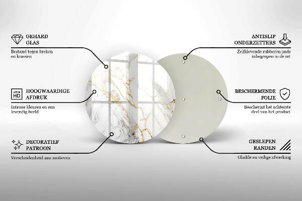 Glasplaat voor grafkaars Licht marmer met goud