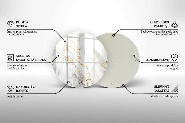 Glasplaat voor grafkaars Licht marmer met goud
