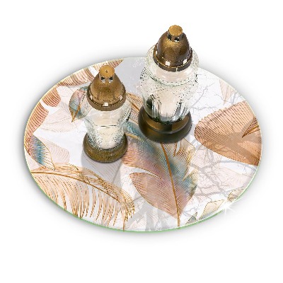 Glasplaat voor grafkaars Boho-veren en -bladeren