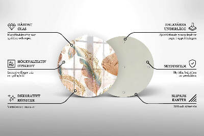 Glasplaat voor grafkaars Boho-veren en -bladeren