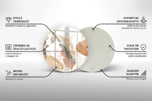 Glasplaat voor grafkaars Boho-veren en -bladeren