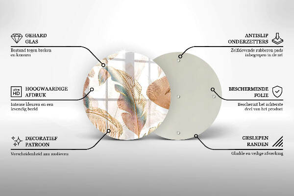 Glasplaat voor grafkaars Boho-veren en -bladeren