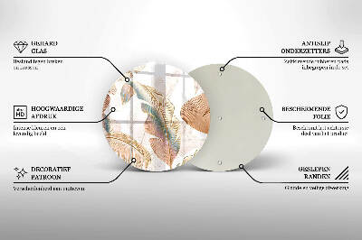 Glasplaat voor grafkaars Boho-veren en -bladeren