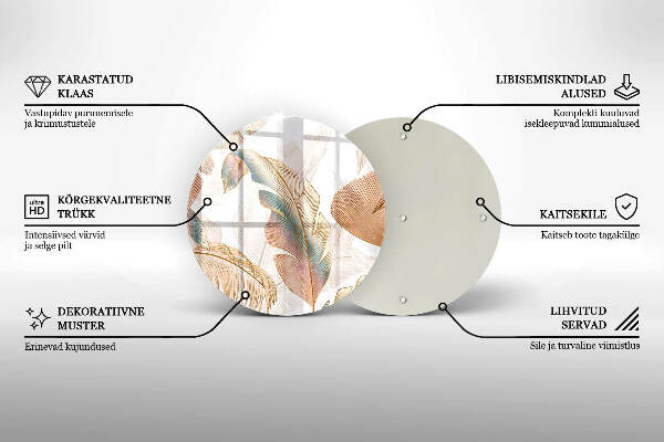 Glasplaat voor grafkaars Boho-veren en -bladeren