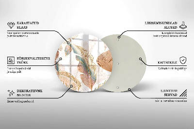 Glasplaat voor grafkaars Boho-veren en -bladeren