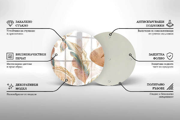 Glasplaat voor grafkaars Boho-veren en -bladeren