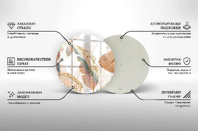 Glasplaat voor grafkaars Boho-veren en -bladeren