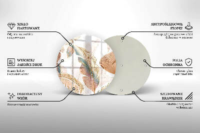 Glasplaat voor grafkaars Boho-veren en -bladeren