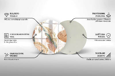 Glasplaat voor grafkaars Boho-veren en -bladeren