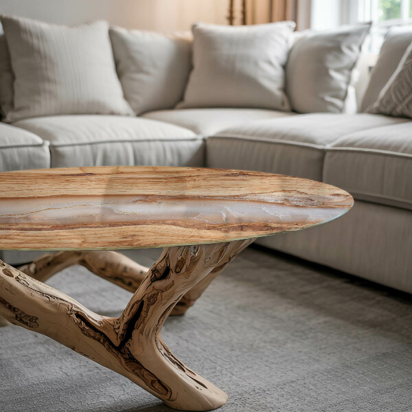 Glazen tafelblad Natuurlijk hout met hars