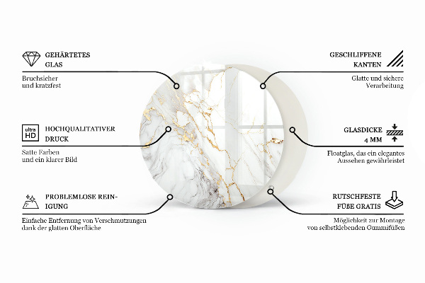 Ronde glazen tafelblad Natuurlijke steenstructuur