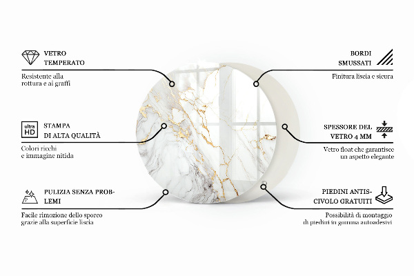Rond glazen tafelblad Marmer oppervlaktepatroon