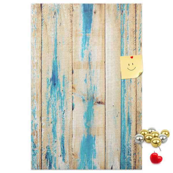 Kurken prikbord oud houten paneel met blauwe accenten