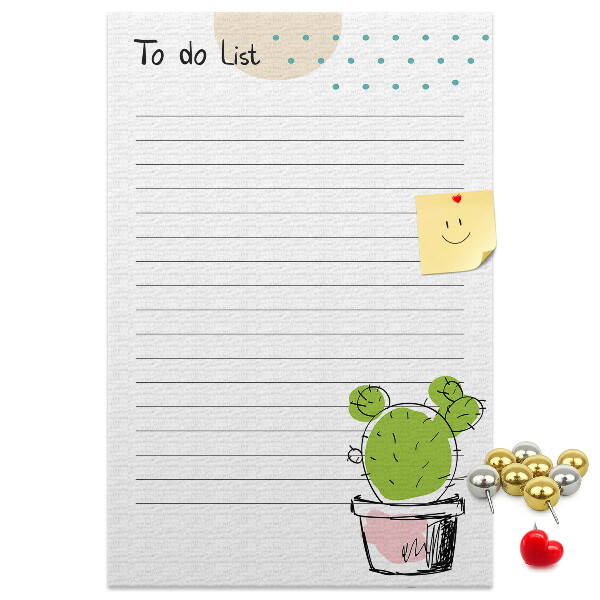 Kurken memobord met een cactus in een pot als to-do-lijst