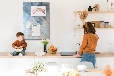 Prikbord van kurk met abstract patroon in blauwe tinten