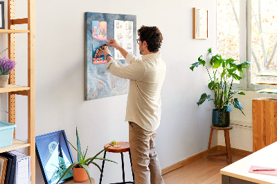 Prikbord van kurk met abstract patroon in blauwe tinten