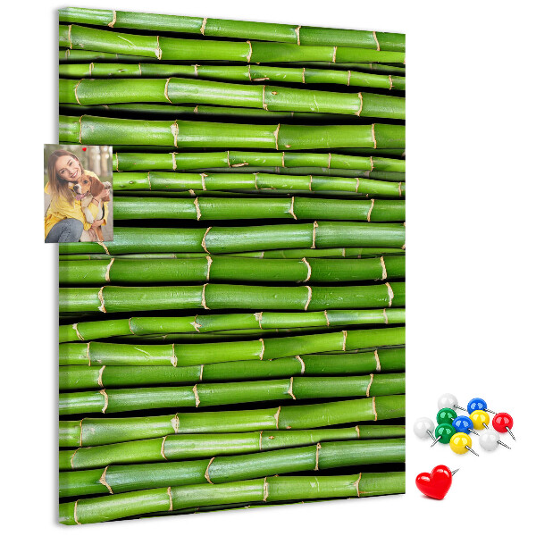 Kurken memobord met decoratieve groene bamboestengels