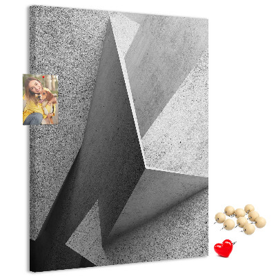 Prikbord van kurk met betongeometrie in grijstinten