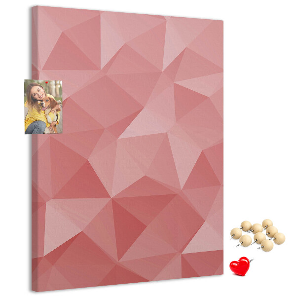 Kurken memobord met abstract roze geometrisch driehoekspatroon