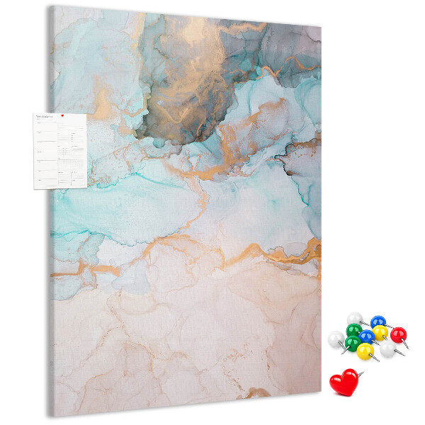 Prikbord van kurk met fijne aquarelverf in blauwe tinten