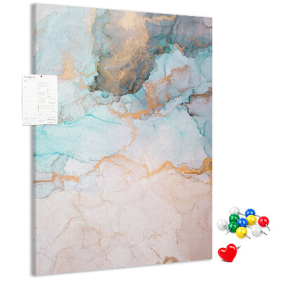 Prikbord van kurk met fijne aquarelverf in blauwe tinten