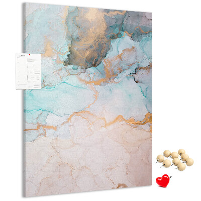 Prikbord van kurk met fijne aquarelverf in blauwe tinten