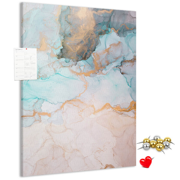 Prikbord van kurk met fijne aquarelverf in blauwe tinten